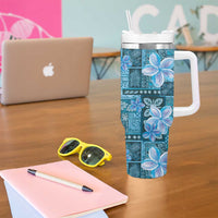 Cyan Hawaii Plumeria With Tropical Flowers Motifs Tumbler With Handle