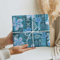 Cyan Hawaii Plumeria With Tropical Flowers Motifs Wrapping Paper - Polynesian Pride