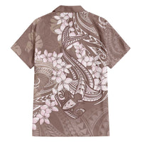 Polynesia Hammerhead Shark Tattoo With Plumeria Lei Family Matching Long Sleeve Bodycon Dress and Hawaiian Shirt