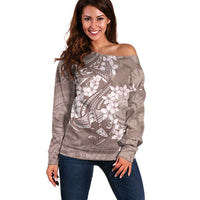 Polynesia Hammerhead Shark Tattoo With Plumeria Lei Off Shoulder Sweater