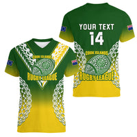 Personalised Cook Islands Rugby Women V Neck T Shirt Pacific Go The Kukis Gradient Style LT14 - Polynesian Pride