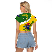 Personalised Cook Islands Rugby Raglan Cropped T Shirt Pacific Go The Kukis Sporty Style LT14 - Polynesian Pride