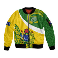 Personalised Cook Islands Rugby Sleeve Zip Bomber Jacket Pacific Go The Kukis Sporty Style LT14 Unisex Green - Polynesian Pride