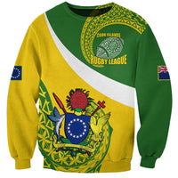 Personalised Cook Islands Rugby Sweatshirt Pacific Go The Kukis Sporty Style LT14 Unisex Green - Polynesian Pride