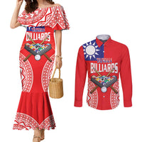 Personalised Taiwan Billiards Couples Matching Mermaid Dress and Long Sleeve Button Shirt Eight-ball Pool Polynesia Tattoo - Polynesian Pride