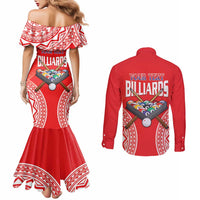 Personalised Taiwan Billiards Couples Matching Mermaid Dress and Long Sleeve Button Shirt Eight-ball Pool Polynesia Tattoo - Polynesian Pride
