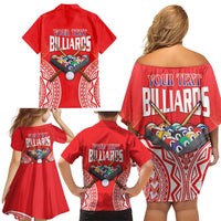Personalised Taiwan Billiards Family Matching Off Shoulder Short Dress and Hawaiian Shirt Eight-ball Pool Polynesia Tattoo - Polynesian Pride