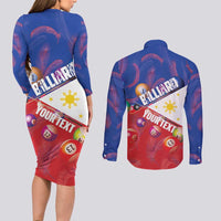 Personalised Philippines Billiards Couples Matching Long Sleeve Bodycon Dress and Long Sleeve Button Shirt Cue With Balls Flag Style - Polynesian Pride