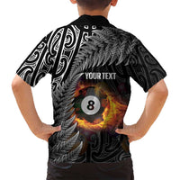 Personalised New Zealand Billiards Family Matching Long Sleeve Bodycon Dress and Hawaiian Shirt Maori Fern On Fire 8 Ball LT14 - Polynesian Pride
