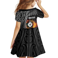 Personalised New Zealand Billiards Family Matching Long Sleeve Bodycon Dress and Hawaiian Shirt Maori Fern On Fire 8 Ball LT14 - Polynesian Pride