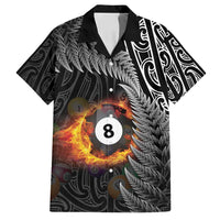 Personalised New Zealand Billiards Family Matching Long Sleeve Bodycon Dress and Hawaiian Shirt Maori Fern On Fire 8 Ball LT14 Dad's Shirt - Short Sleeve Black - Polynesian Pride