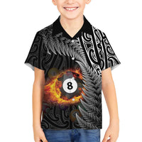 Personalised New Zealand Billiards Family Matching Off Shoulder Maxi Dress and Hawaiian Shirt Maori Fern On Fire 8 Ball - Polynesian Pride