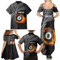 Personalised New Zealand Billiards Family Matching Summer Maxi Dress and Hawaiian Shirt Maori Fern On Fire 8 Ball - Polynesian Pride