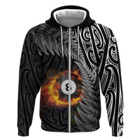 Personalised New Zealand Billiards Hoodie Maori Fern On Fire 8 Ball - Polynesian Pride