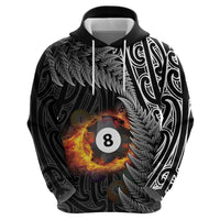 Personalised New Zealand Billiards Hoodie Maori Fern On Fire 8 Ball - Polynesian Pride
