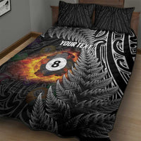Personalised New Zealand Billiards Quilt Bed Set Maori Fern On Fire 8 Ball - Polynesian Pride