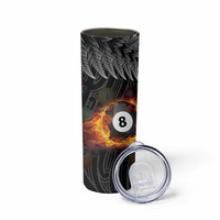 Personalised New Zealand Billiards Skinny Tumbler Maori Fern On Fire 8 Ball - Polynesian Pride