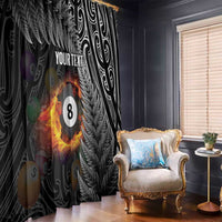 Personalised New Zealand Billiards Window Curtain Maori Fern On Fire 8 Ball - Polynesian Pride