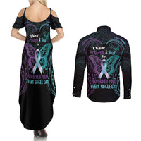 Suicide Awareness Memorial Couples Matching Summer Maxi Dress and Long Sleeve Button Shirt I Wear Purple and Teal For Someone I Miss - Polynesian Pride