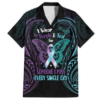 Suicide Awareness Memorial Family Matching Long Sleeve Bodycon Dress and Hawaiian Shirt I Wear Purple and Teal For Someone I Miss - Polynesian Pride