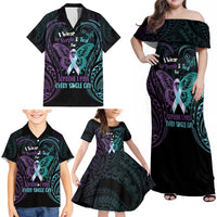 Suicide Awareness Memorial Family Matching Off Shoulder Maxi Dress and Hawaiian Shirt I Wear Purple and Teal For Someone I Miss - Polynesian Pride