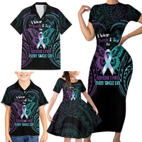 Suicide Awareness Memorial Family Matching Short Sleeve Bodycon Dress and Hawaiian Shirt I Wear Purple and Teal For Someone I Miss - Polynesian Pride