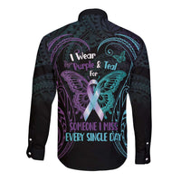 Suicide Awareness Memorial Long Sleeve Button Shirt I Wear Purple and Teal For Someone I Miss - Polynesian Pride