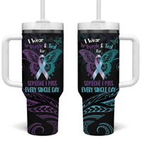 Suicide Awareness Memorial Tumbler With Handle I Wear Purple and Teal For Someone I Miss - Polynesian Pride