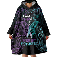 Suicide Awareness Memorial Wearable Blanket Hoodie I Wear Purple and Teal For Someone I Miss - Polynesian Pride