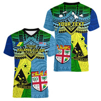 Custom Malampa Fiji Day Women V Neck T Shirt Together We Grow Proud Polynesian Tapa Artsy LT14 - Polynesian Pride