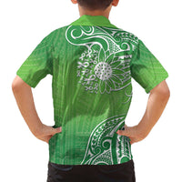 Polynesia Depression Awareness Family Matching Off The Shoulder Long Sleeve Dress and Hawaiian Shirt Sunflower Green Ribbons Polynesian Tattoo