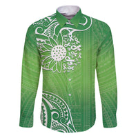 Polynesia Depression Awareness Family Matching Puletasi and Hawaiian Shirt Sunflower Green Ribbons Polynesian Tattoo