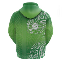 Polynesia Depression Awareness Zip Hoodie Sunflower Green Ribbons Polynesian Tattoo
