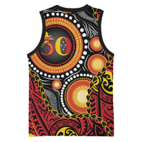 Celebrating 50 Years Papua New Guinea Basketball Jersey Aboriginal Mix Papuan Pattern - Polynesian Pride
