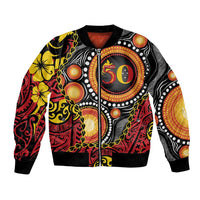 Celebrating 50 Years Papua New Guinea Bomber Jacket Aboriginal Mix Papuan Pattern - Polynesian Pride