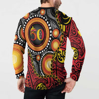 Celebrating 50 Years Papua New Guinea Button Sweatshirt Aboriginal Mix Papuan Pattern - Polynesian Pride