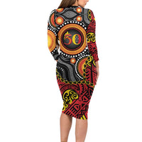 Celebrating 50 Years Papua New Guinea Family Matching Long Sleeve Bodycon Dress and Hawaiian Shirt Aboriginal Mix Papuan Pattern - Polynesian Pride