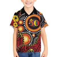 Celebrating 50 Years Papua New Guinea Family Matching Long Sleeve Bodycon Dress and Hawaiian Shirt Aboriginal Mix Papuan Pattern - Polynesian Pride