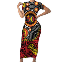 Celebrating 50 Years Papua New Guinea Family Matching Short Sleeve Bodycon Dress and Hawaiian Shirt Aboriginal Mix Papuan Pattern - Polynesian Pride