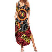 Celebrating 50 Years Papua New Guinea Family Matching Summer Maxi Dress and Hawaiian Shirt Aboriginal Mix Papuan Pattern - Polynesian Pride
