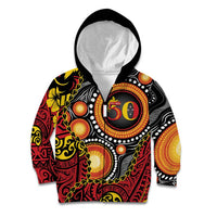 Celebrating 50 Years Papua New Guinea Kid Hoodie Aboriginal Mix Papuan Pattern - Polynesian Pride