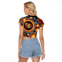Celebrating 50 Years Papua New Guinea Raglan Cropped T Shirt Aboriginal Mix Papuan Pattern - Polynesian Pride