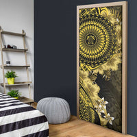 Vanuatu Door Cover Hibisus Polynesian Pattern Gold - Polynesian Pride