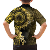 Vanuatu Family Matching Off Shoulder Short Dress and Hawaiian Shirt Hibisus Polynesian Pattern Gold - Polynesian Pride