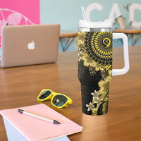 Vanuatu Tumbler With Handle Hibisus Polynesian Pattern Gold - Polynesian Pride