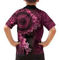 Vanuatu Family Matching Off Shoulder Maxi Dress and Hawaiian Shirt Hibisus Polynesian Pattern Pink - Polynesian Pride