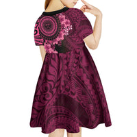 Vanuatu Kid Short Sleeve Dress Hibisus Polynesian Pattern Pink - Polynesian Pride