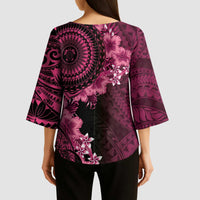 Vanuatu Kimono Sleeve Blouse Hibisus Polynesian Pattern Pink - Polynesian Pride