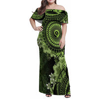 Vanuatu Family Matching Off Shoulder Maxi Dress and Hawaiian Shirt Hibisus Polynesian Pattern Green - Polynesian Pride