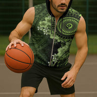 Vanuatu Sleeveless Zip Hoodie Hibisus Polynesian Pattern Green - Polynesian Pride